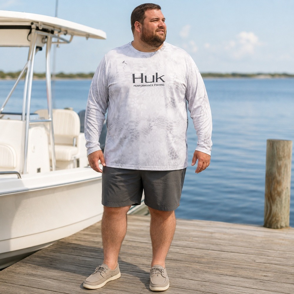 Huk Kryptek Yeti Performance Fishing Shirt Mens XXL White Gray Camo Long Sleeve